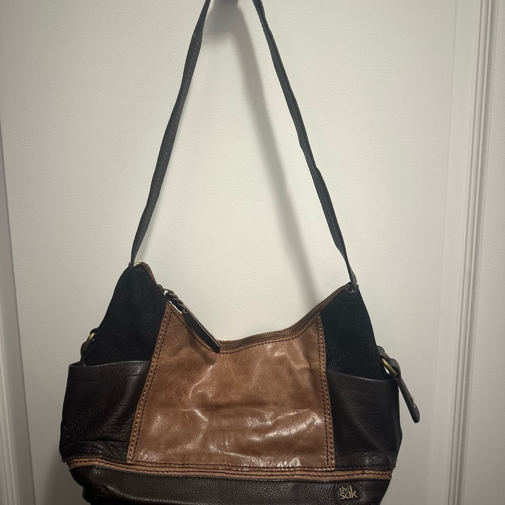 The Sak Brown and Black Leather Shoulder Bag